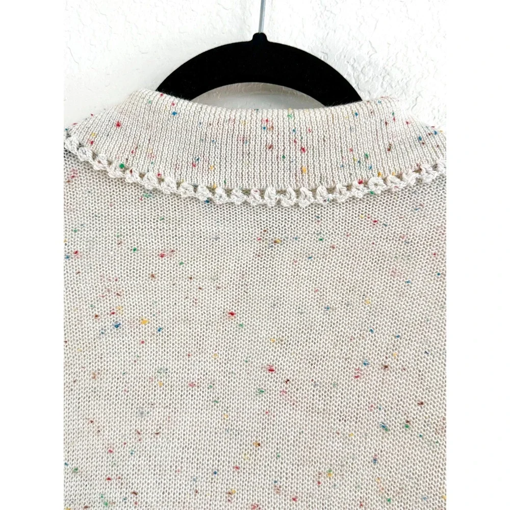 Vintage Marie Kim‎ Textured Knit Collared Sweater Multi Speckled Cream Size M